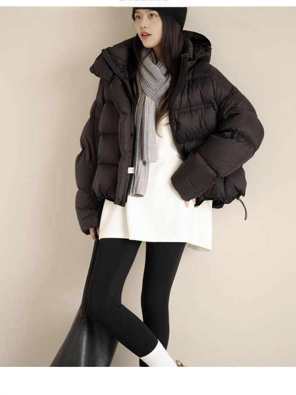 轻柔云朵泡芙短款羽绒服女2025新款可拆卸连帽软糯面包服龟背外套|undefined