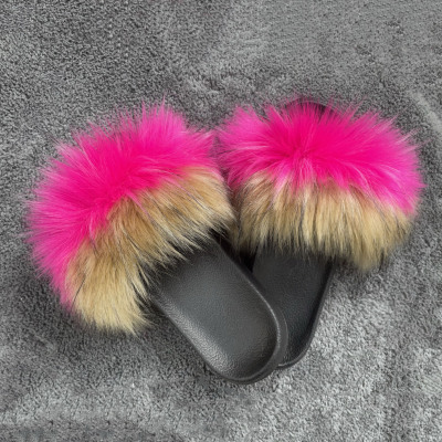 毛毛拖鞋2021夏新款韩版时尚女外穿一字拖仿狐狸毛 貉子毛拖鞋|ms