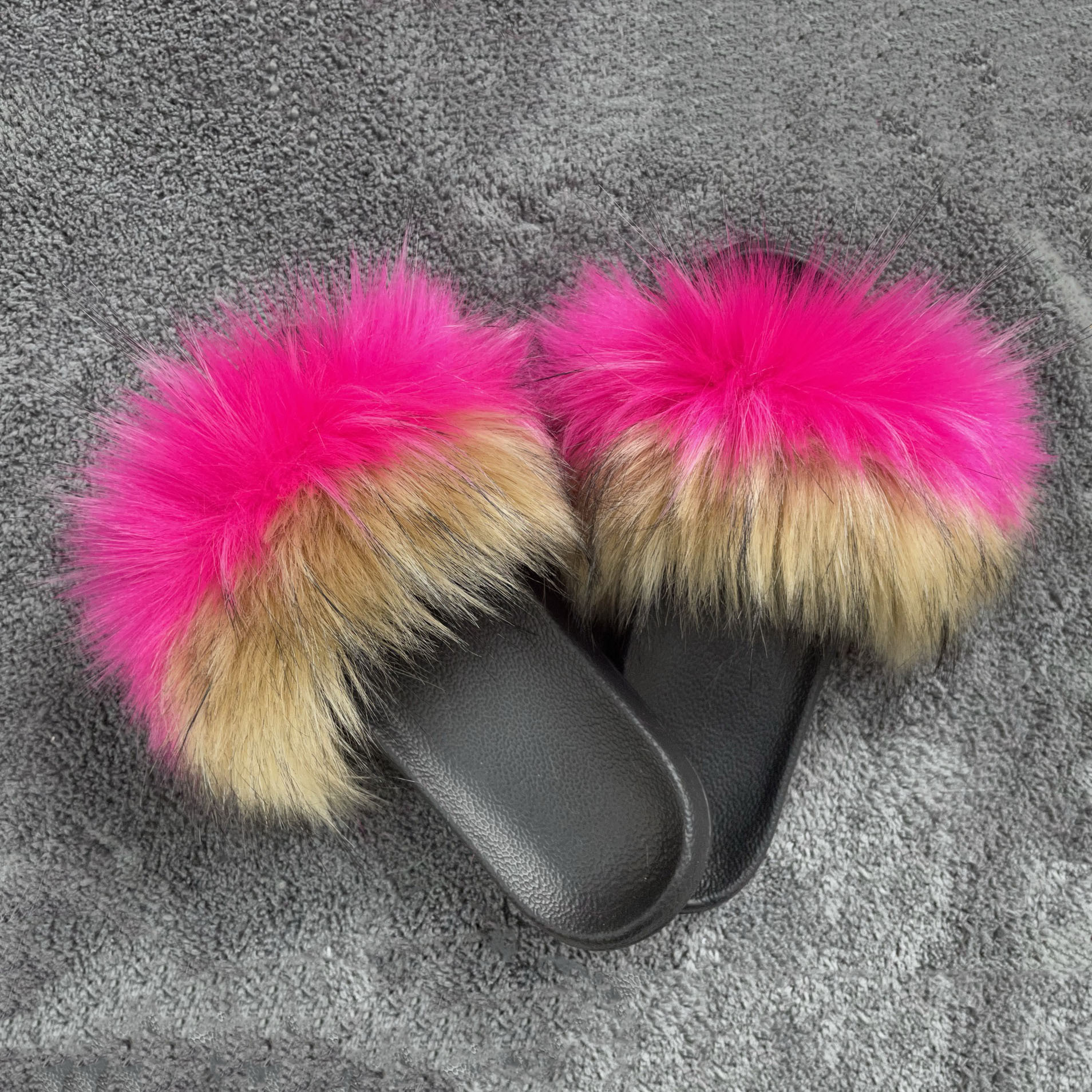 毛毛拖鞋2021夏新款韩版时尚女外穿一字拖仿狐狸毛 貉子毛拖鞋|ms