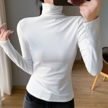 新款女装中高领罗纹双面绒保暖修身显瘦气质上衣纯色打底衫TE2256