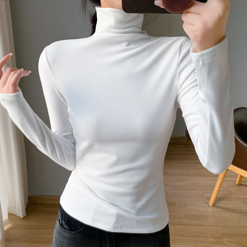 新款女装中高领罗纹双面绒保暖修身显瘦气质上衣纯色打底衫TE2256