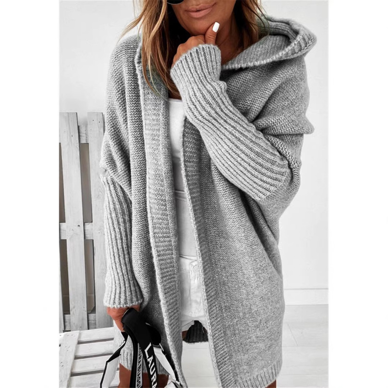 European and American Style New Hooded Knit Sweater with Batwing Sleeves, Elegant and Soft, Suitable for Commuting, with a Loose Fit and Back Patchwork Design