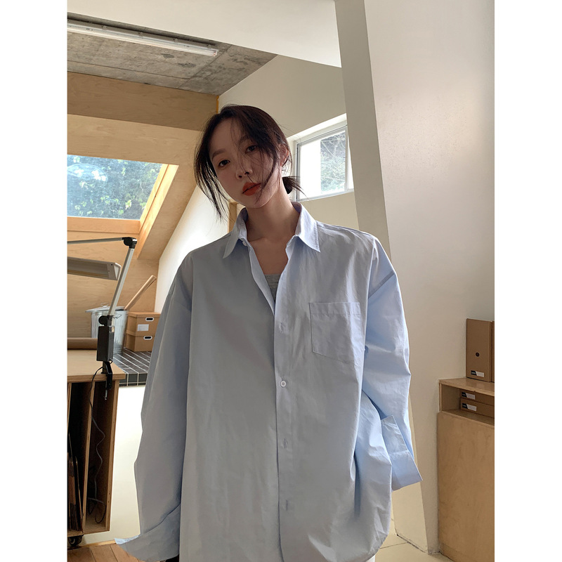 Vs what「泡菜学姐」韩版衬衫女上衣纯棉长袖衬衣春夏宽松慵懒风|undefined