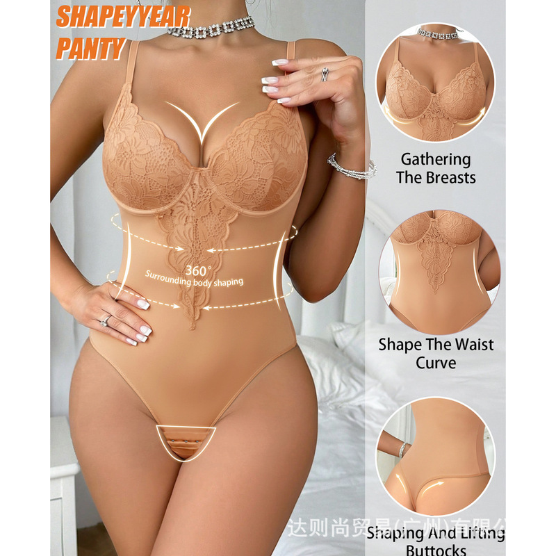 Cross-border sexy lace camisole bodysuit with thong, tummy control, butt-lifting, tight-fitting shapewear, European and American style lingerie Cross-border sexy lace camisole bodysuit with thong, tummy control, butt-lifting, tight-fitting shapewear, European and American style lingerie