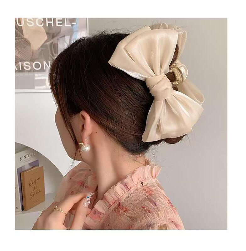 ハイエンドのパールリボングリッパー、女性用の大きなヘアピン、後頭部のヘアピン、エレガントなサメクリップ|undefined