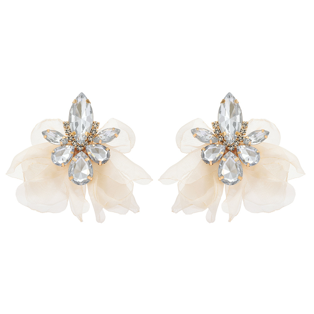 Flower Pattern 1 Pair Sweet Flower Cloth Rhinestone Earrings