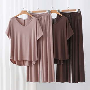Modal Short-Sleeved Wide-Leg Pants Loose Casual Suit Women's Spring and Summer Thin Large Size Can Be Worn Outside Home Clothes Two-Piece Set