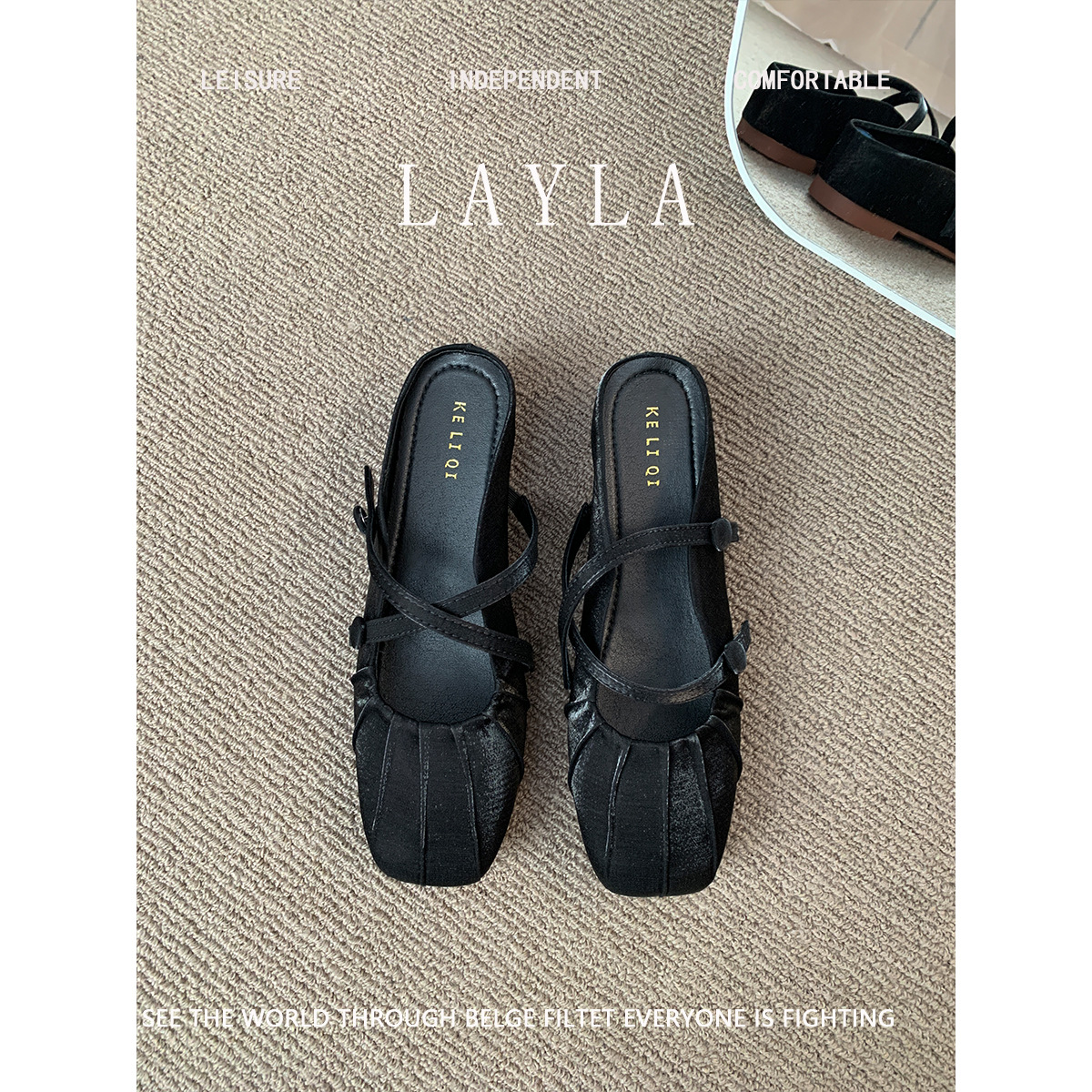 Media pantuflas de Baotou en estilo francés, zapatos de hadas en el exterior, nuevos zapatos de temperamento de un solo pie en el verano de 2025