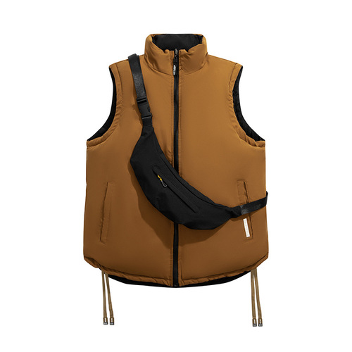 Men's cotton vest, solid color, autumn/winter Korean style slim-fit stand collar, slim fit casual hollow board, can be opened in two ways