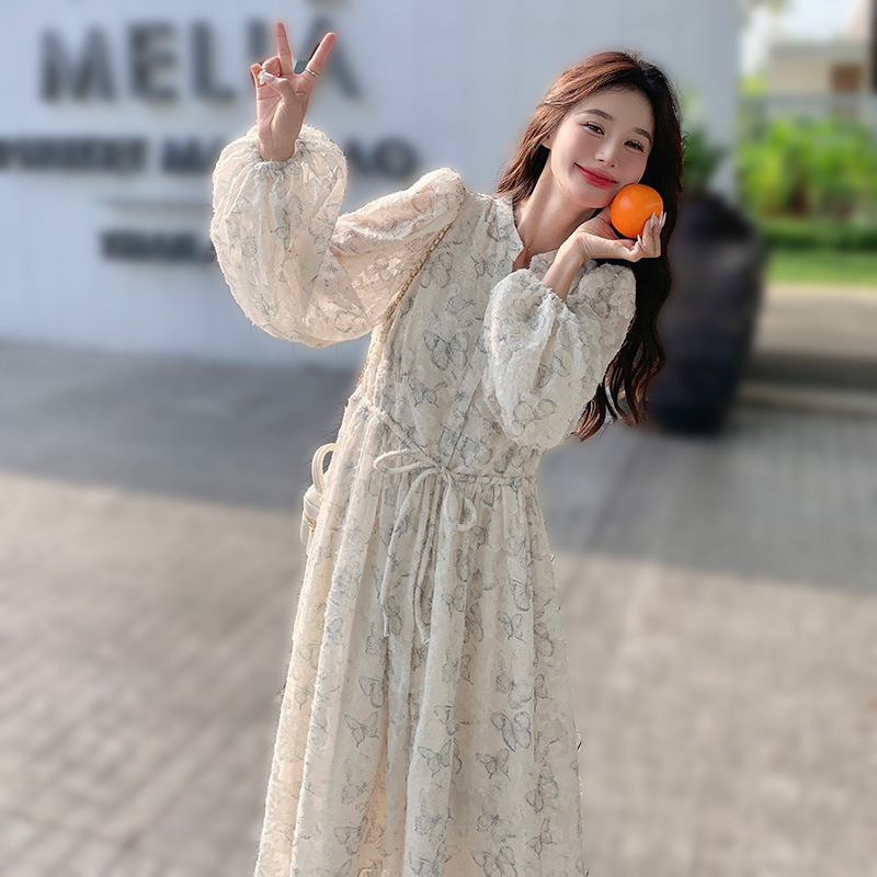 Papaya Milk Fashion Elegant Printed Long Dress Spring and Summer Elegant Gentle Wind Super Fairy Seaside Holiday Fairy Papaya Milk Fashion Elegant Printed Long Dress Spring and Summer Elegant Gentle Wind Super Fairy Seaside Holiday Fairy