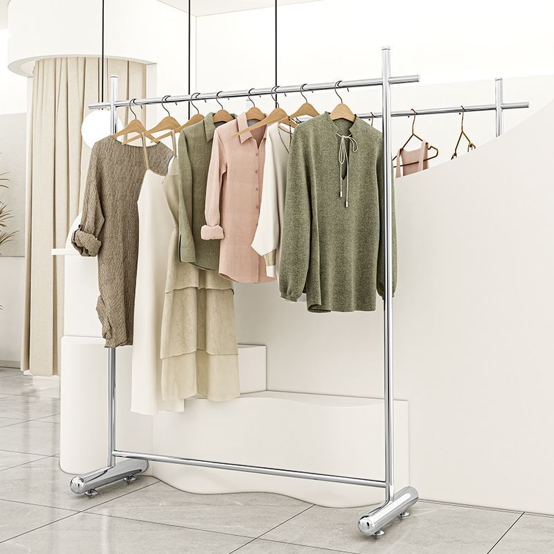 Tienda de ropa de acero inoxidable tipo piso tienda de ropa de hombre y mujer percha de ropa de dormitorio con ruedas percha de ropa simple para el hogar image 4