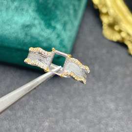 新款戒指空托s925银电镀18k未镶嵌裸石活口女士长方空托双色5*7mm