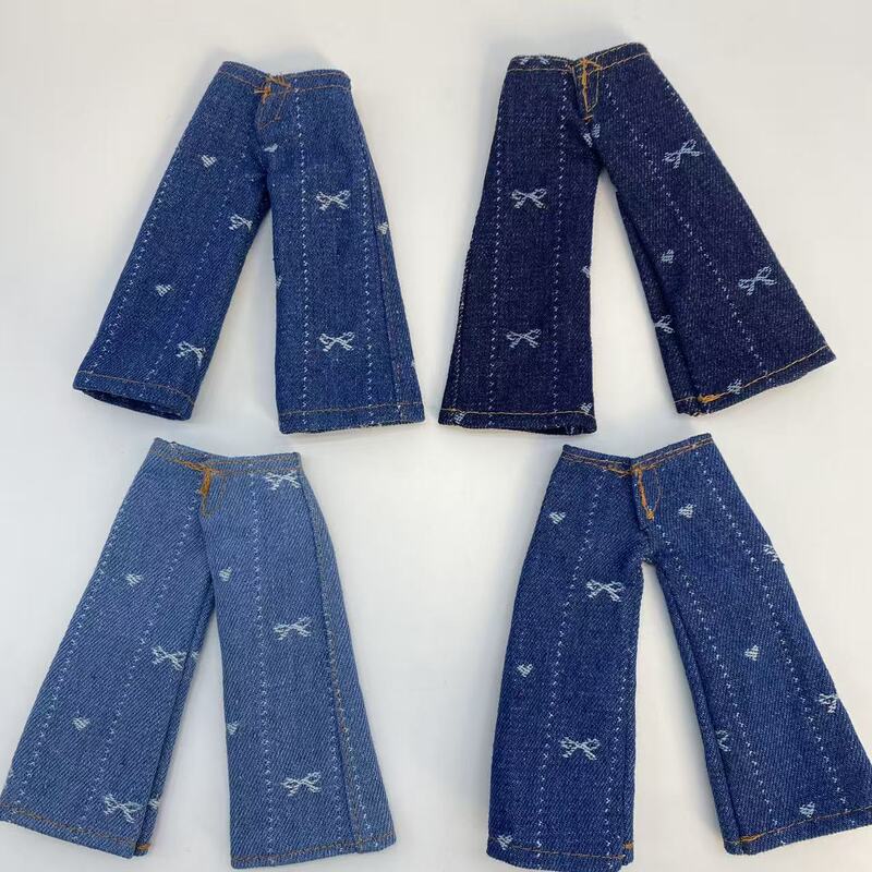 Cute Long-Legged Kt Cat Pendant High-Waisted Meteor Bow Straight-Leg Jeans Doll Clothing Accessories Wide-Leg Doll Clothes