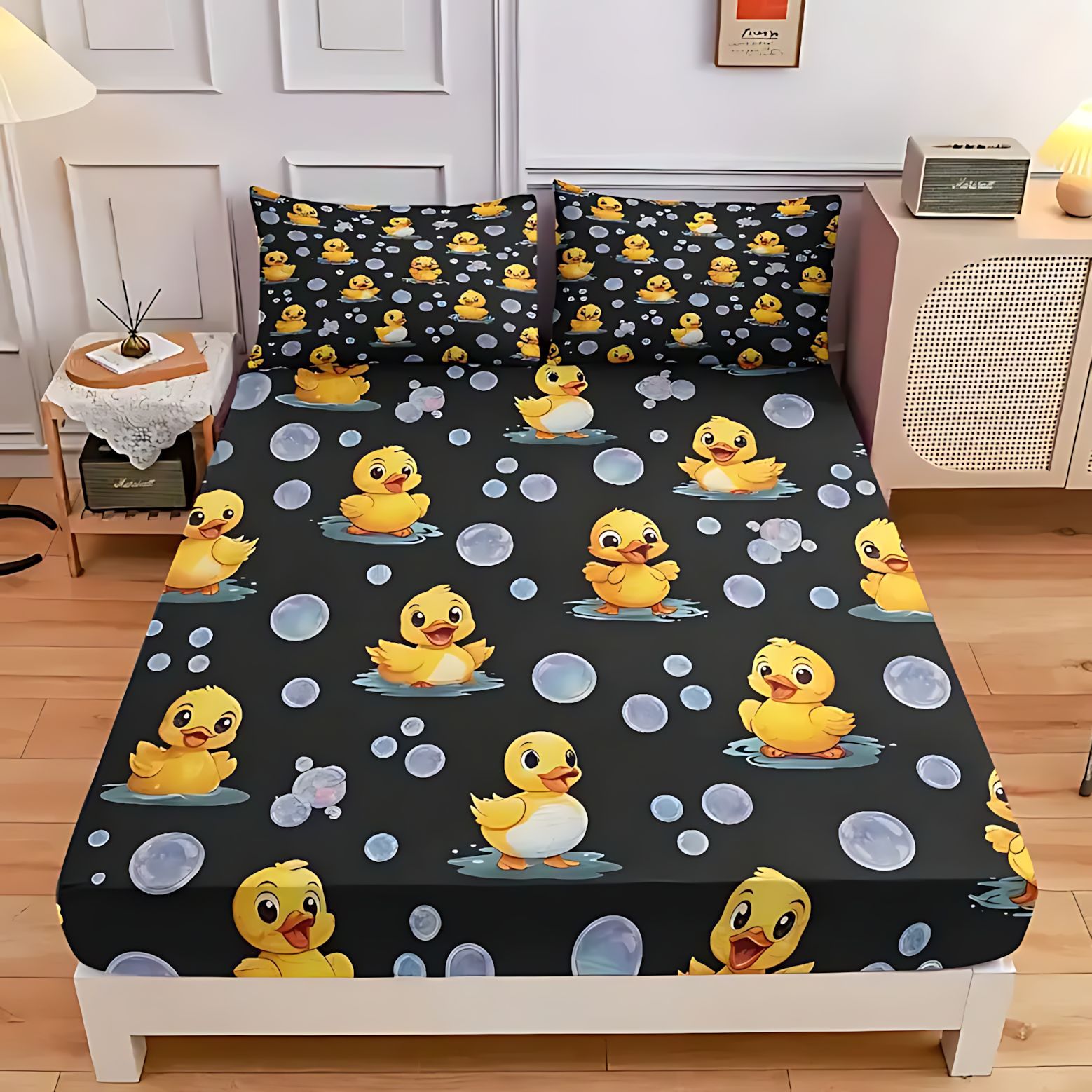 TEMU / JIT transfronterizo lindo pato amarillo temático impresión digital 3D cama de cama de cama cama de cama