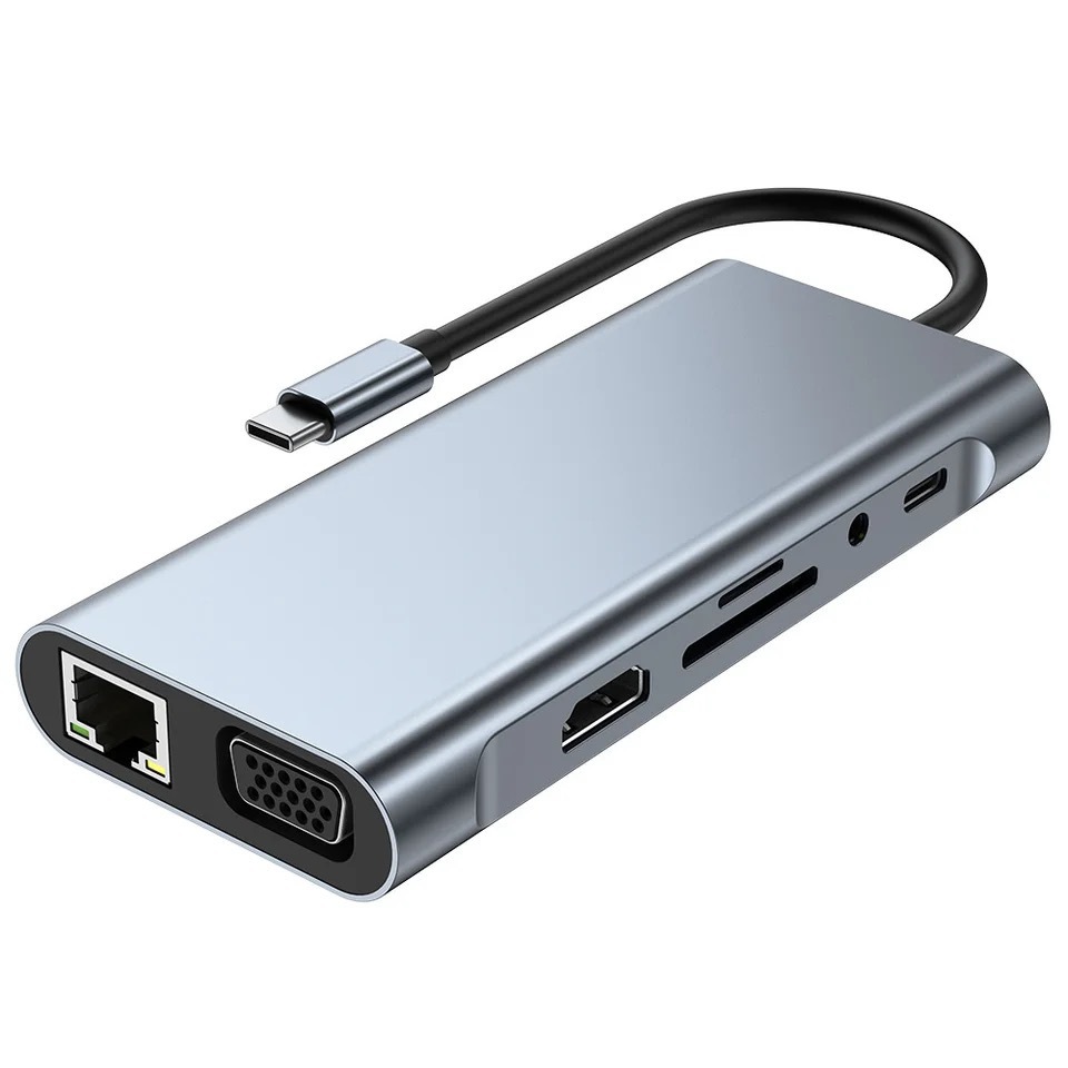 Estación de Acoplamiento Type-C 11 en 1 VGA+PD+RJ45 de Aleación de Aluminio para Mac