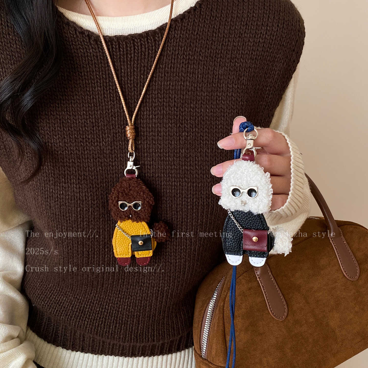 泰迪出击_童趣狗狗皮质长款挂绳项链女生2025新款小众秋冬毛衣链