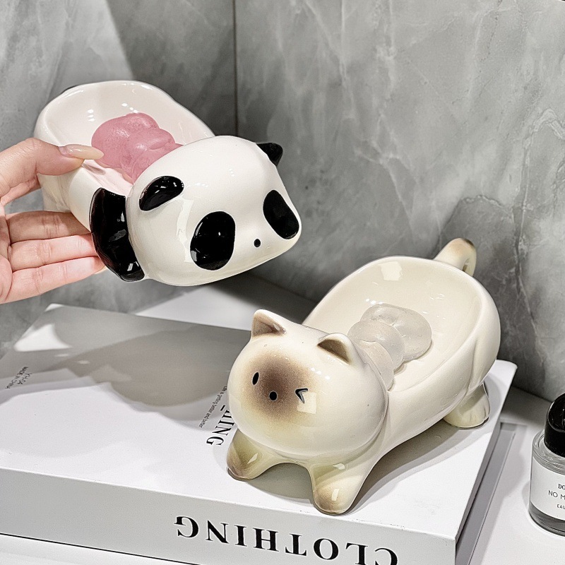 ソープボックスクリエイティブデザインかわいいパンダホームバスルームシンクパンチフリー排水ソープディッシュソープボックス|undefined