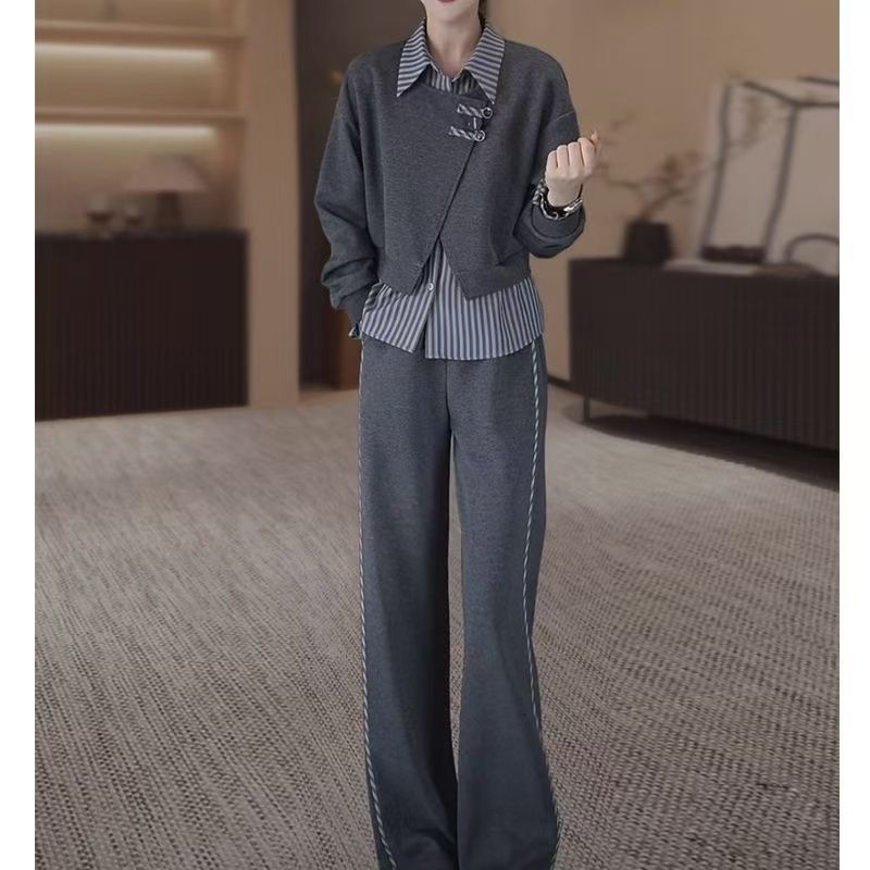 休闲运动套装女秋季新款时髦洋气减龄假两件卫衣阔腿裤两件套薪品|undefined