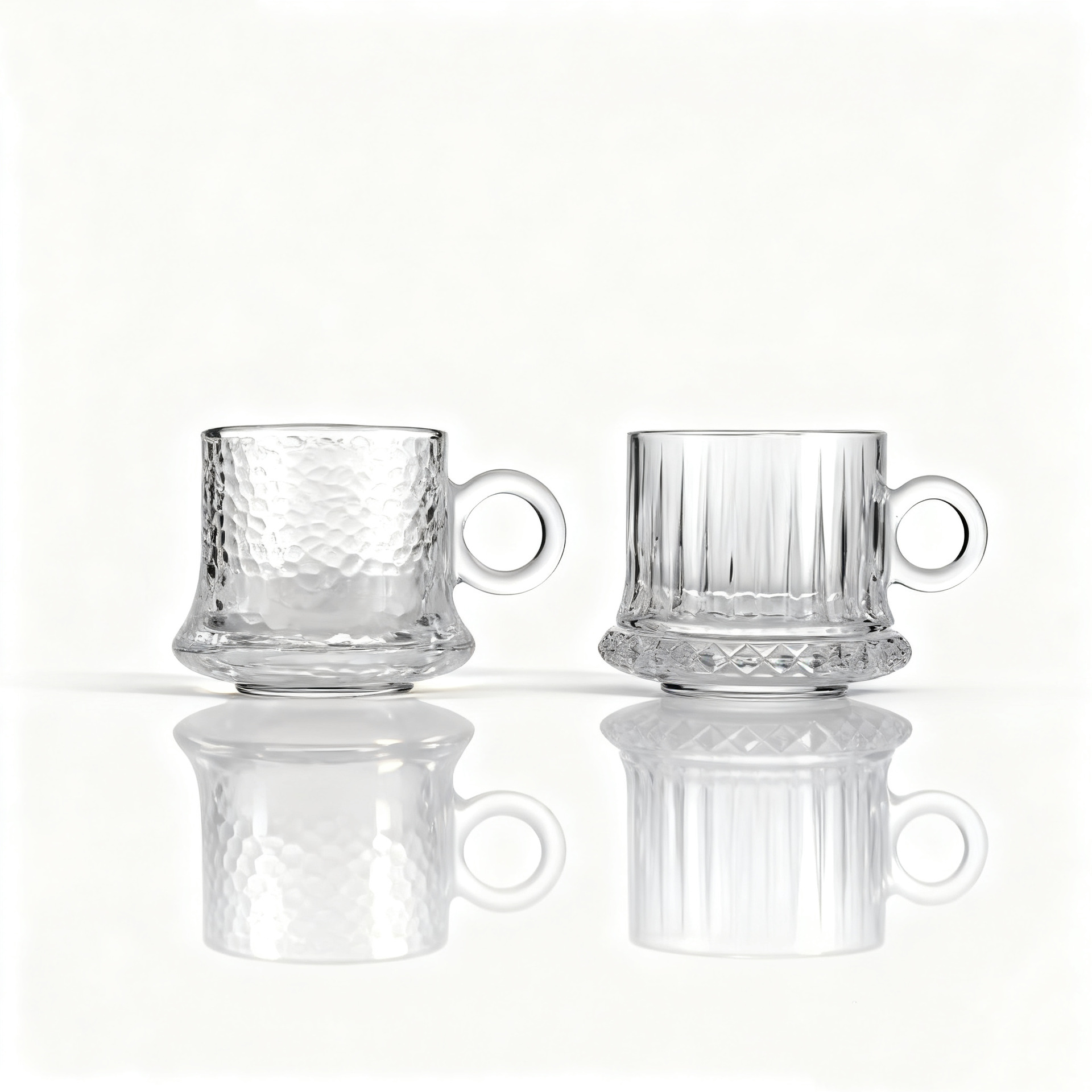 Taza de café al por mayor Taza de vidrio con mango Taza de desayuno doméstica Taza de agua en relieve Taza de té doméstica Taza de bebida