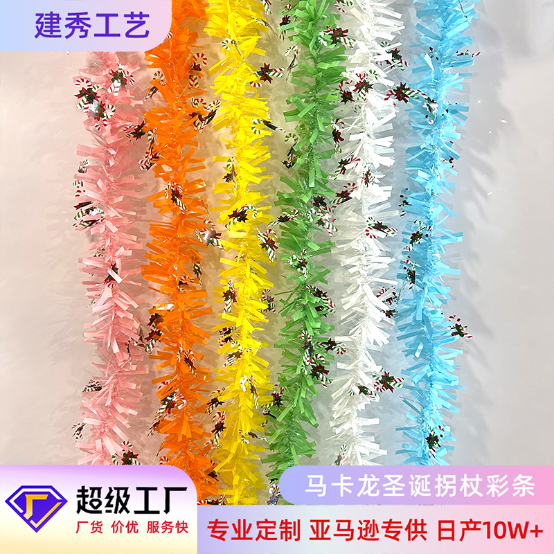 2 metros arreglo de decoración de muñeco de nieve de Navidad tiras de lana coloridas decoración de árbol de Navidad calcetines de Navidad macarrón tiras coloridas