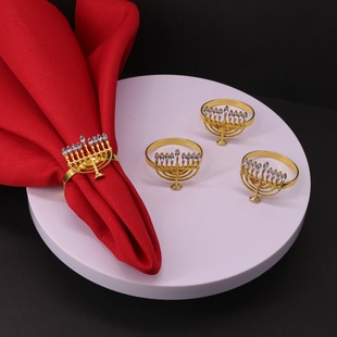 Factory Hot Sale New Product Golden Candlestick Napkin Buckle Candle Napkin Ring Hotel Creative Valentine's Day Napkin Ring