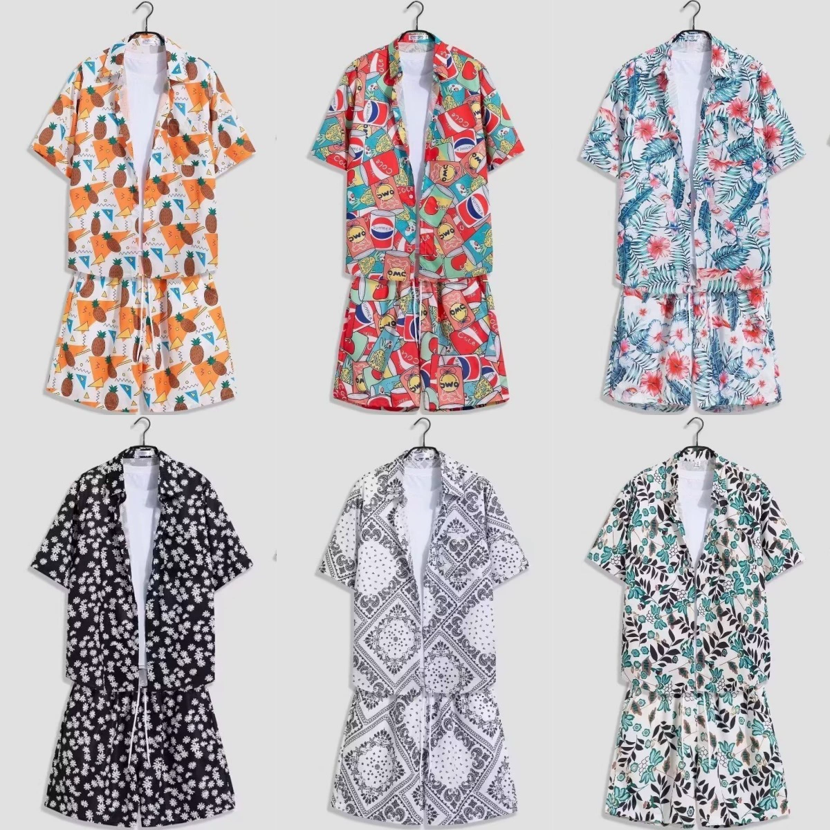 Новая гавайская цветочная рубашка шорты с короткими рукавами наряд для мужчин и женщин