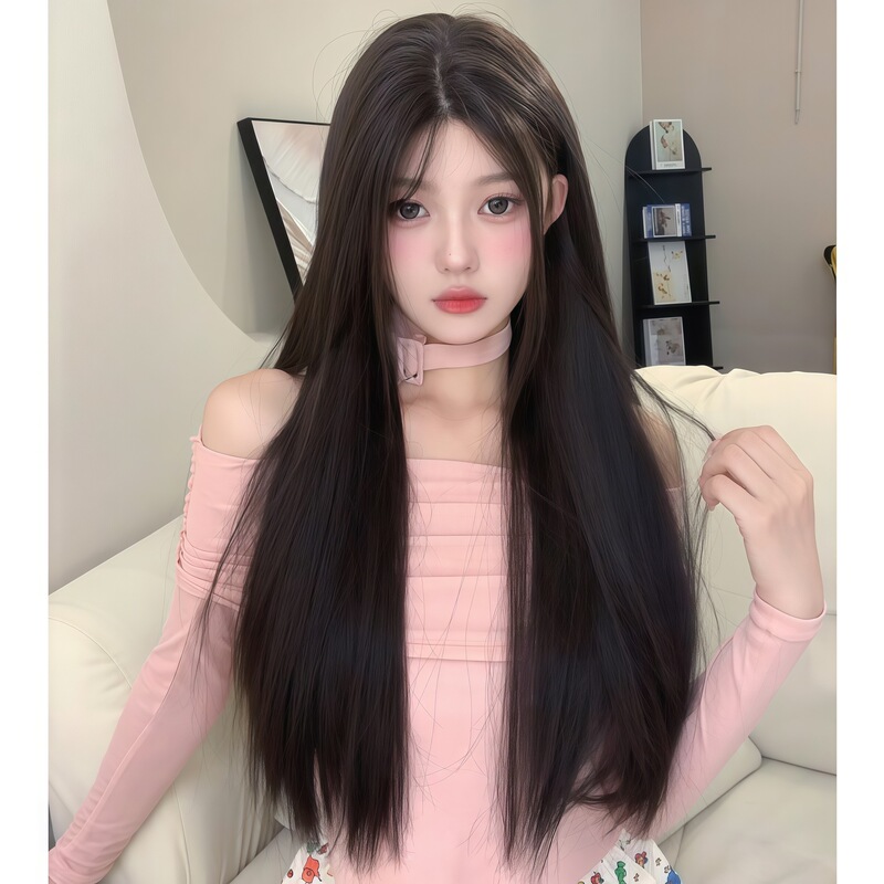 Front Lace Wig with Middle Parting, Goddess-Style Long Black Straight Hair, Natural and Gentle, with a Net-Like Feel and Ambiance, Full Head Cosplay Wig Front Lace Wig with Middle Parting, Goddess-Style Long Black Straight Hair, Natural and Gentle, with a Net-Like Feel and Ambiance, Full Head Cosplay Wig