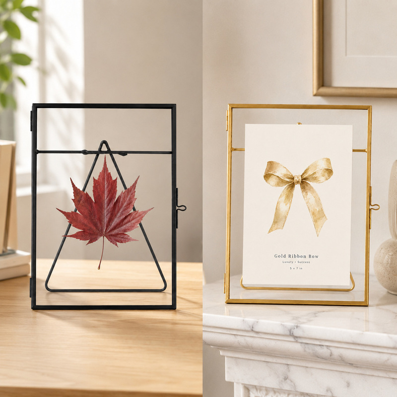 Metal Brass Glass Photo Frame Desktop Ornament Graduation Photo Decoration Frame DIY Handmade Plant Specimen Frame