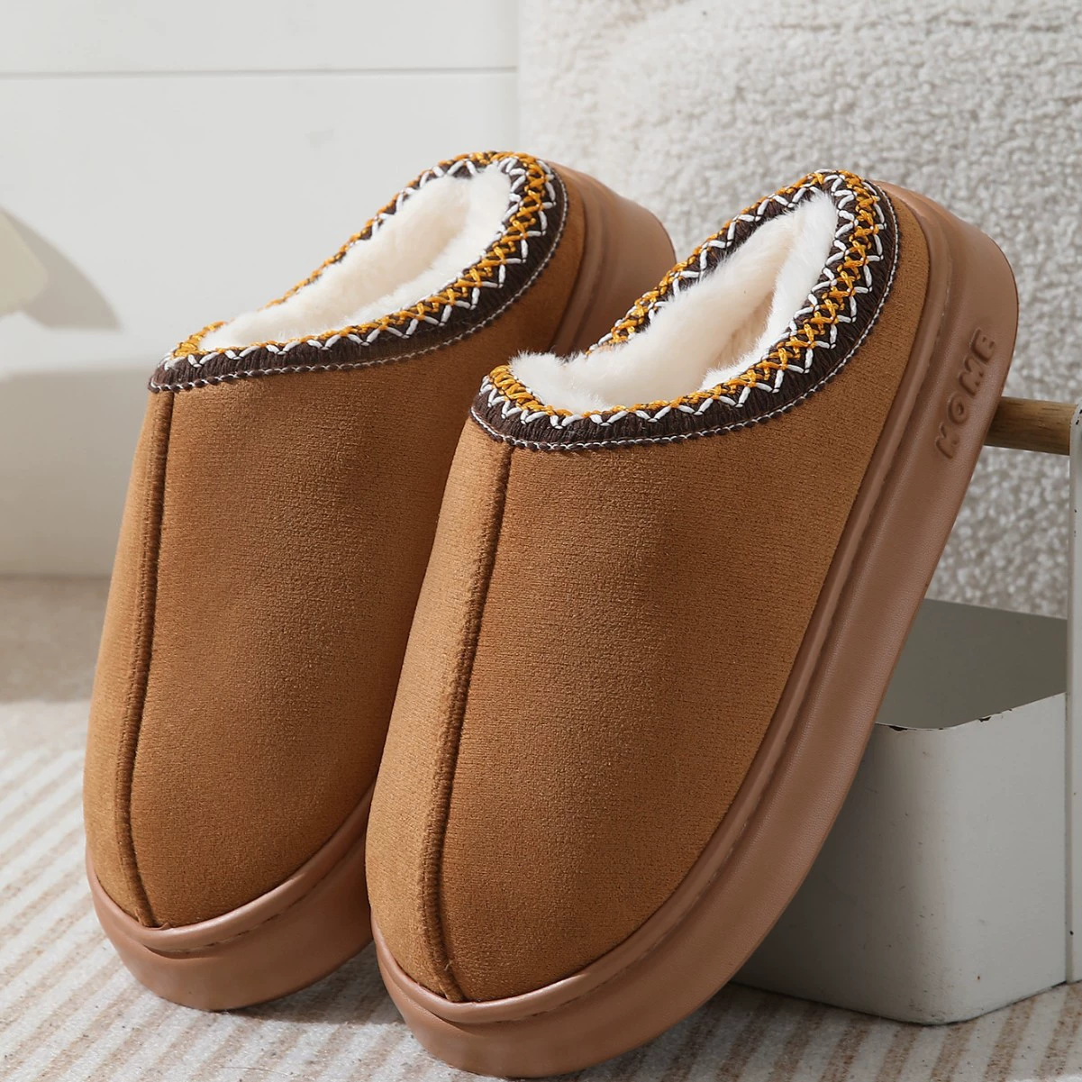 Женские домашние тапочки из замши в этническом стиле, теплые, нескользящие, на толстой подошве из ЭВА с мягкой амортизацией.