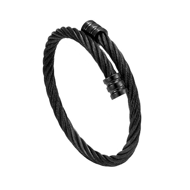 Comercio electrónico transfronterizo venta caliente de acero de titanio Wea alambre pulsera de acero hombre hip-hop punk abertura elástica joyería de moda al por mayor
