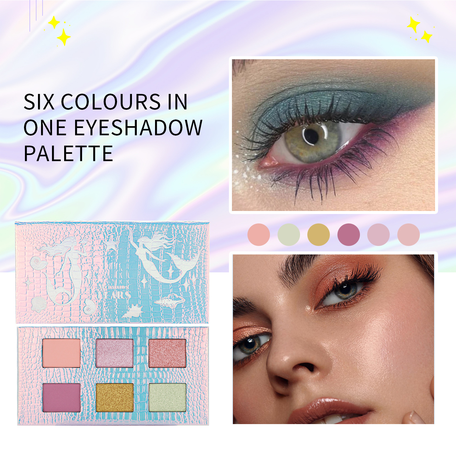 Cross-border new product: 6-color matte pearlescent eyeshadow palette, European and American multi-color contouring high-gloss fine glitter makeup palette, eye makeup Specification drawing