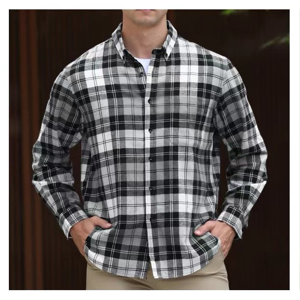 Flannel Shirt European and American Cross-Border Fashion Shirt Men's Fashion Factory Direct Sales Ready-Made Shirt