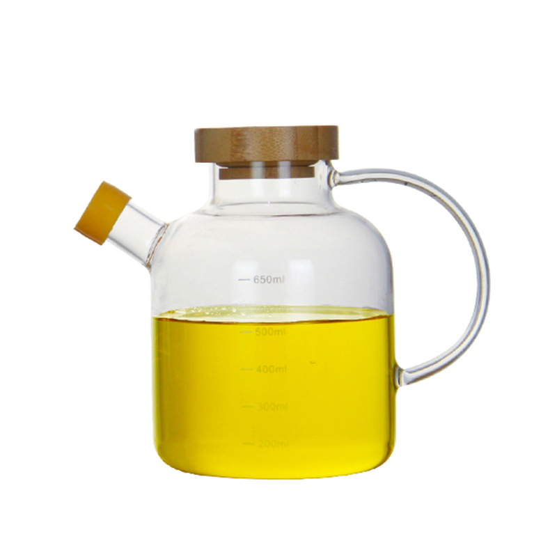 Suministros de cocina para el hogar olla de aceite de vidrio con mango de borosilicato botella de aceite a prueba de fugas con escala botella de condimento de salsa de soja