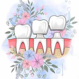 抽象水彩牙齿解剖花卉海报印刷品牙医墙壁图片油画诊所家居装饰