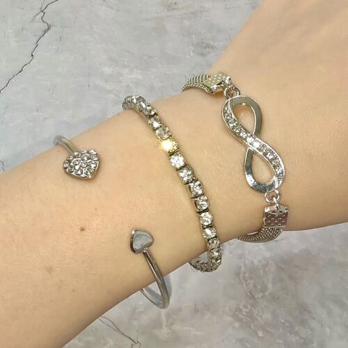 Cross-border new style women's love open bracelet creative design retro simple lucky 8-character bracelet set with diamonds three-piece set