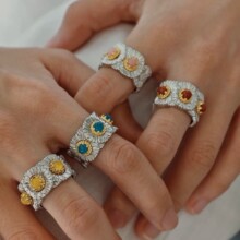 权志龙同款布契拉提V金高版本小雏菊宝石戒指女夸张时尚潮流玛瑙