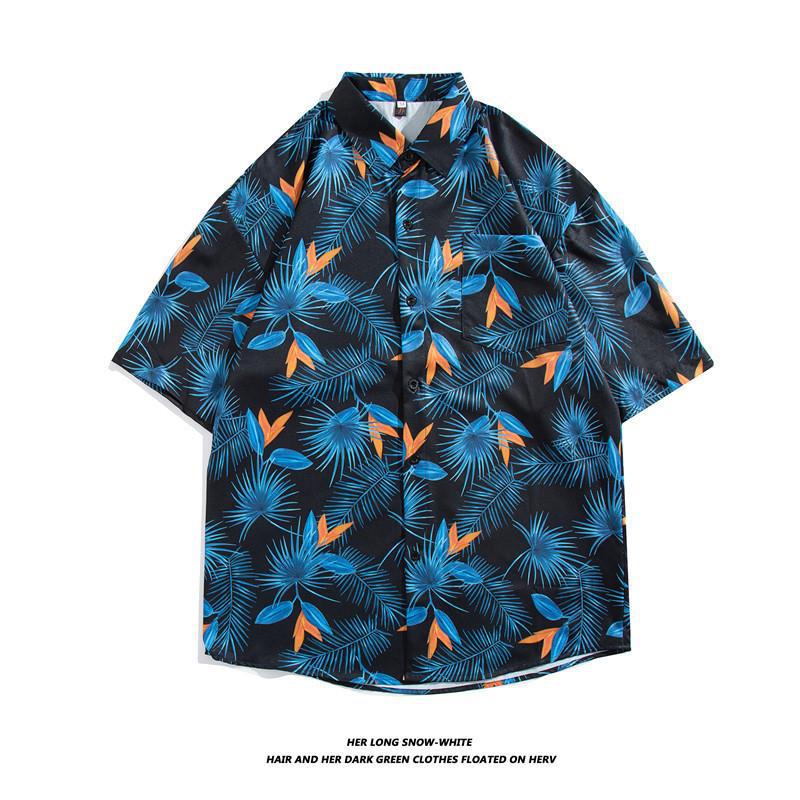 Hong Kong estilo Retro Vintage floral camisa de manga corta Estilo Hawaiano tailandés diseño sentido Ruan guapo camisa suelta para hombres y mujeres