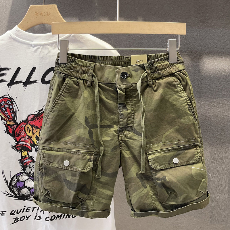 Elastic Waist Multi-Pocket Tooling Shorts Men's Trendy Brand Straight Stretch Camouflage Casual Trendy Pants for Youth Elastic Waist Multi-Pocket Tooling Shorts Men's Trendy Brand Straight Stretch Camouflage Casual Trendy Pants for Youth