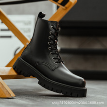 96118马丁靴男士拉链靴子高帮英伦风真皮黑色机车靴增高中帮短靴