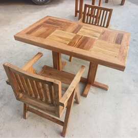 实木桌复古长方形餐桌老榆木拼花茶桌老门板茶桌椅组合中古餐厅桌