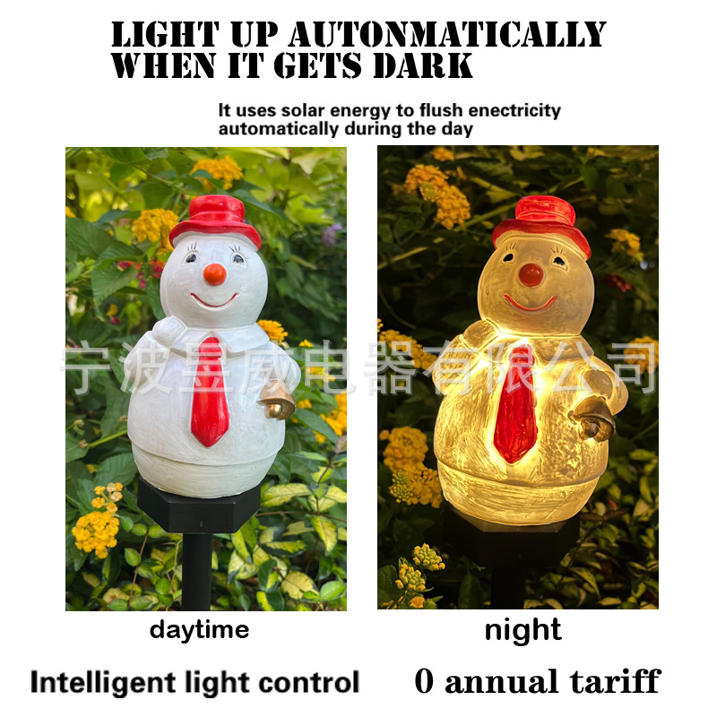 Nuevo solar Navidad muñeco de nieve enano resina césped jardín lámpara vacaciones jardín paisaje atmósfera lámpara