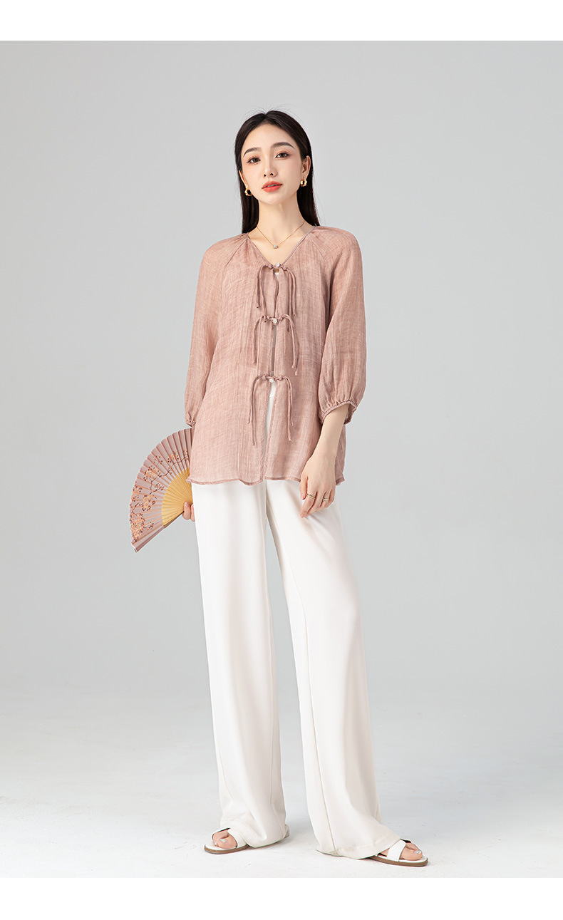Áo sơ mi chống nắng dáng rộng phong cách Trung Quốc mới vải gai Tencel nữ mùa hè — Màu trà ngọt ngào chi tiết 23