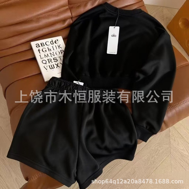 潮牌跨境25春夏男女同款新款 圆领短款卫衣+松紧腰短裤运动套装现|undefined