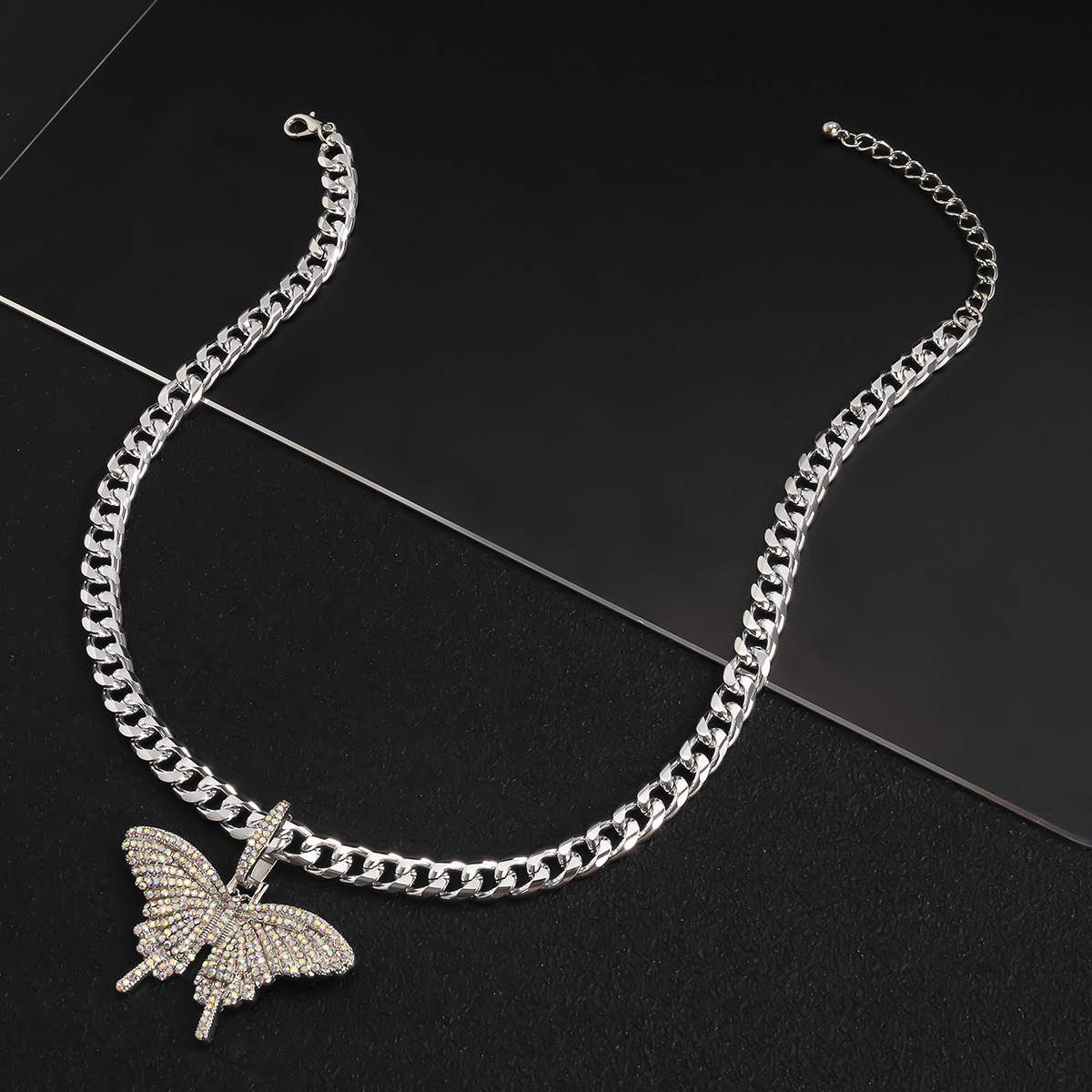 Hip-Hop Butterfly Alloy Plating Rhinestones Menu0027S Pendant Necklace