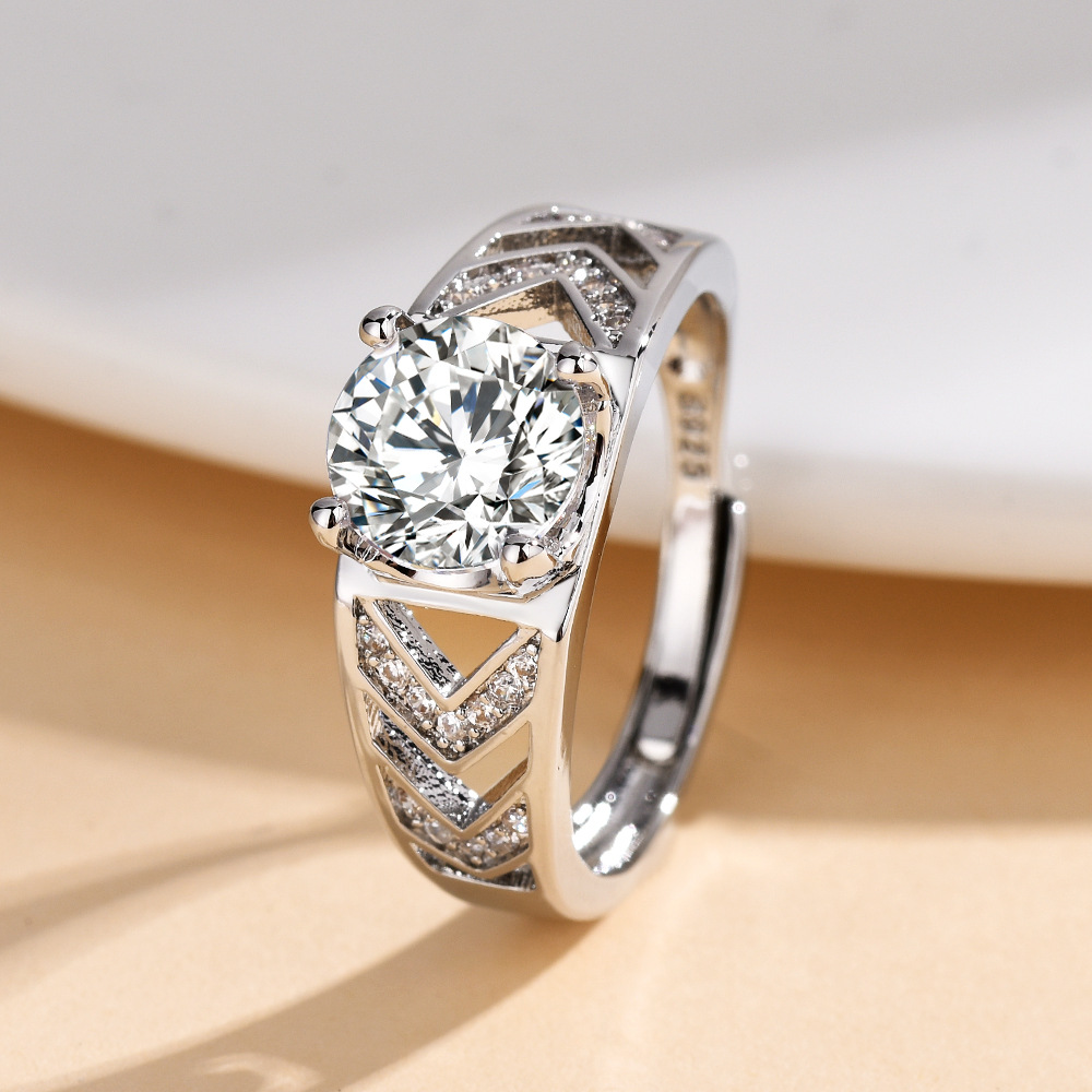 European and American Fashion Hollow Full Diamond Four-claw 2 karat Diamond Ring Men's Wedding Ring Men's Aggressive Carat Engagement Ring