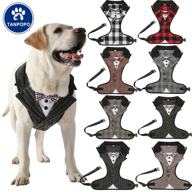 Cross-Border New Products Highly Recommended Dog Pet Tuxedo Plaid Clothes Pet Clothing Wedding Suit Dog Suit