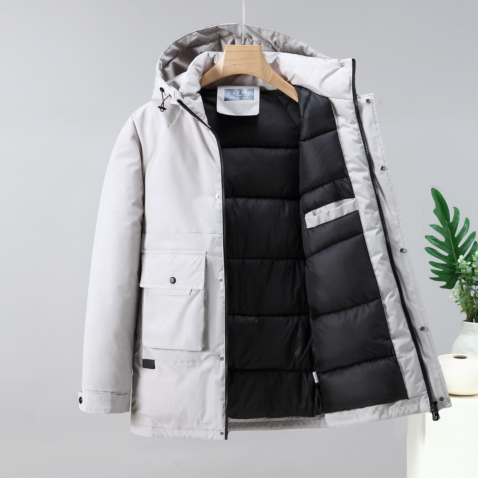 Men's thick loose trendy hooded mid to long style, 2023 autumn and winter new jacket, cotton jacket_voghion.com