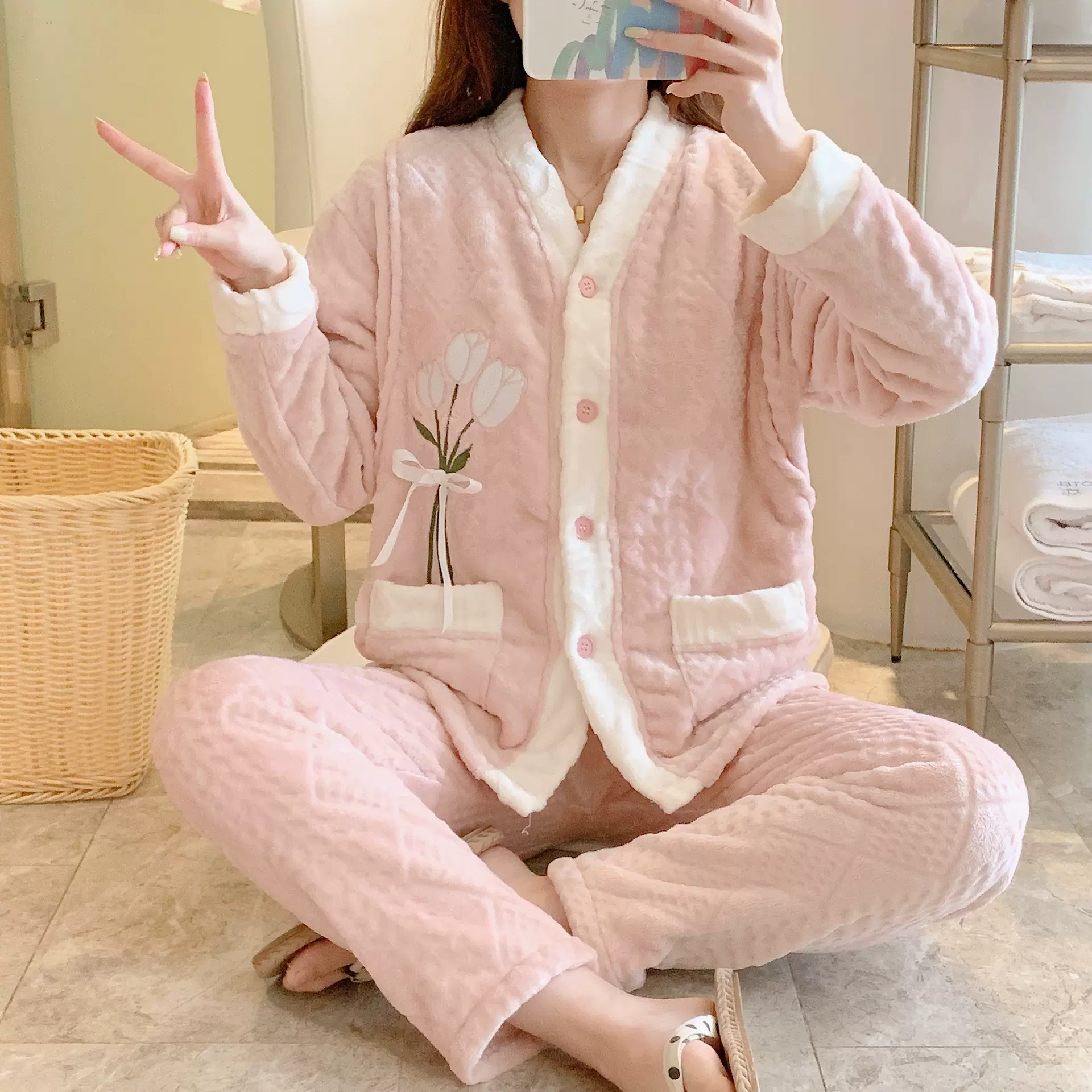 多款珊瑚绒月子服秋冬季加绒加厚保暖孕妇 套装法兰绒休闲可外穿