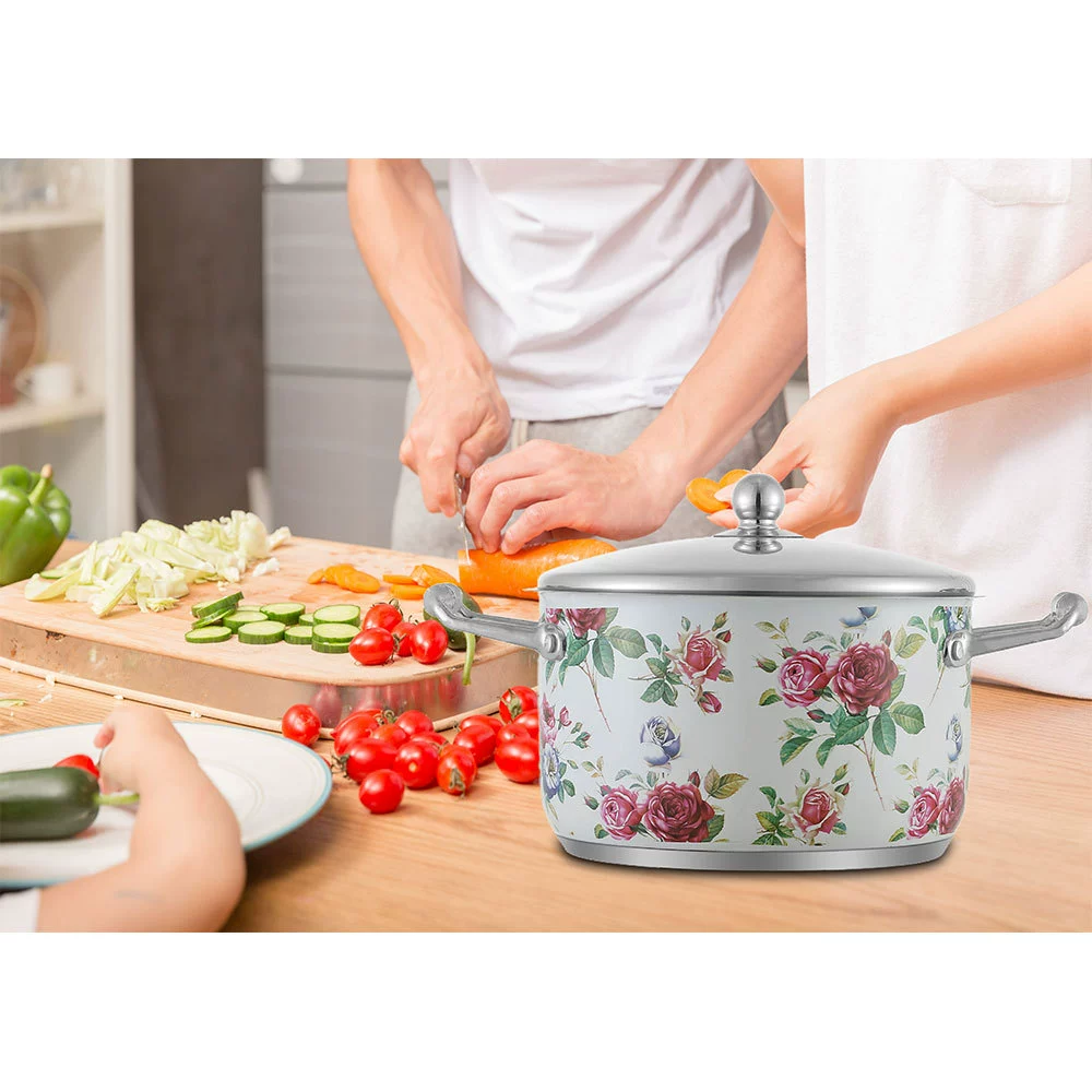 Новая утолщенная эмалированная кастрюля с рукавом, кухонный набор с антипригарным покрытием, комбинация электромагнитной и газовой плиты, универсальная кухонная утварь