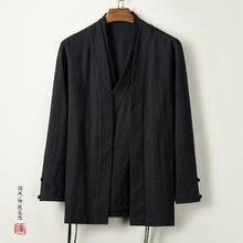 中国风亚麻改良汉服男装秋春复古棉麻男士长袖中式唐装古装上衣青